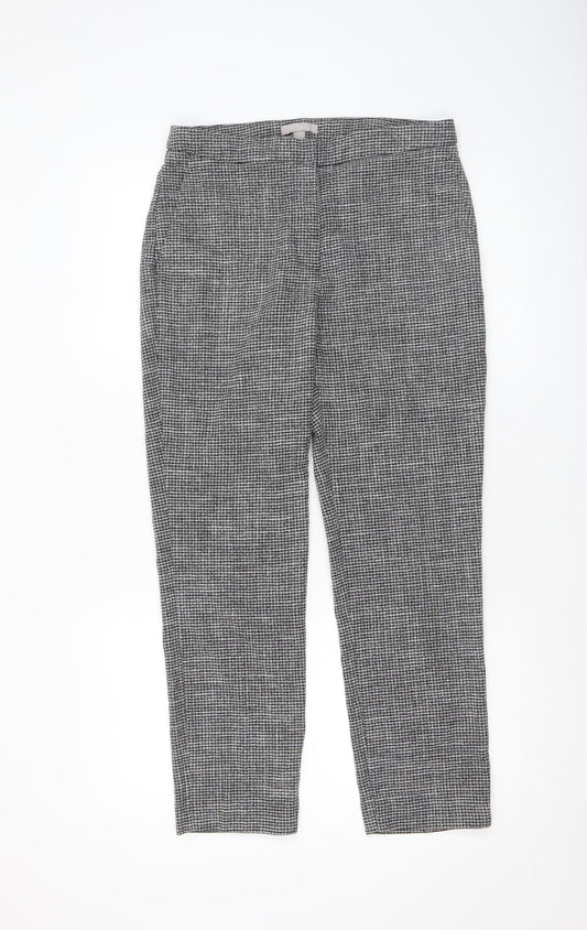 H&M Women’s Grey Check Slim Tapered Trousers UK 8 Viscose Blend
