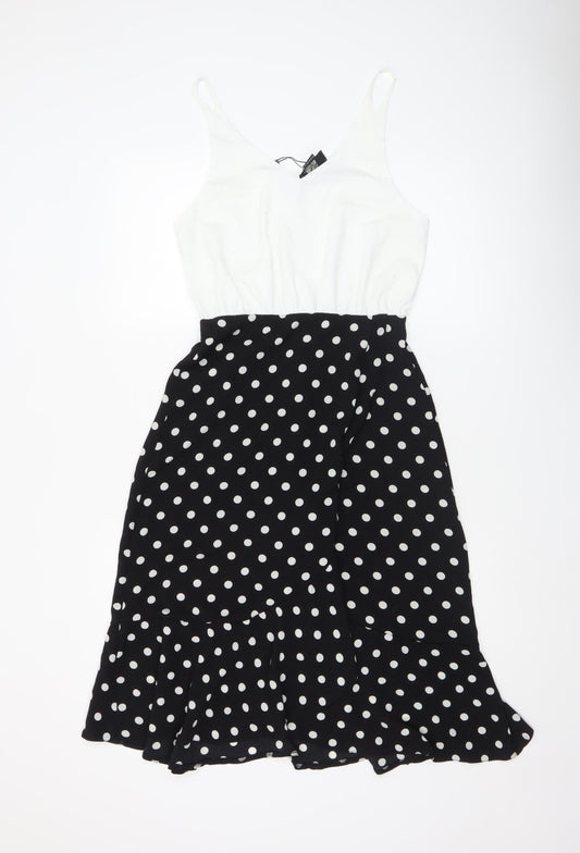 AX Paris Women Black White Polka Dot Fit & Flare Dress Size 8
