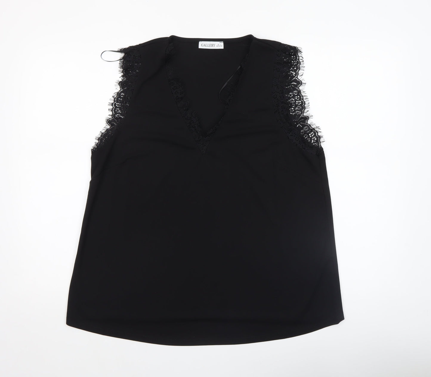 Gallery Women's Black Lace Trim Sleeveless V-Neck Blouse Size L