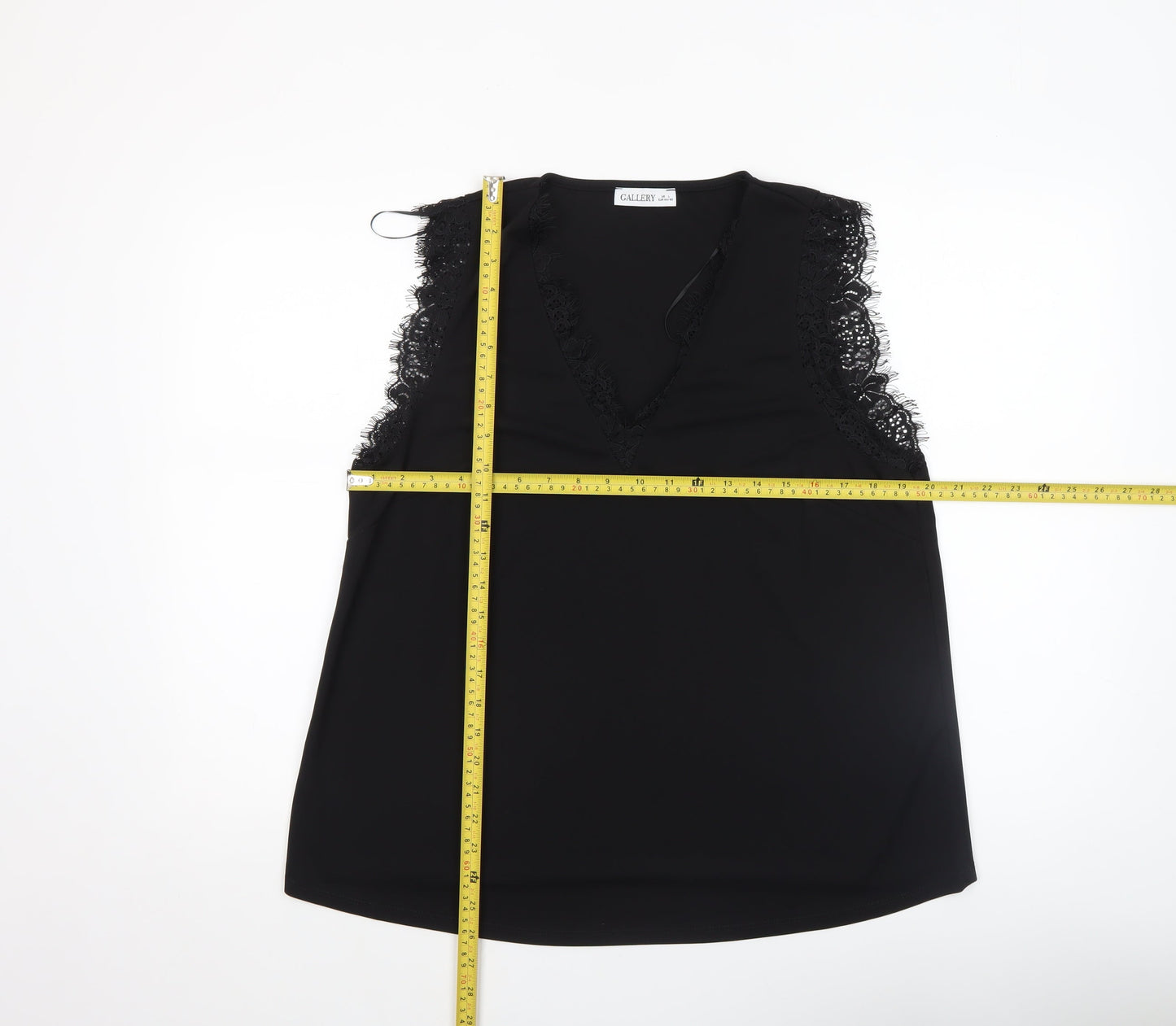 Gallery Women's Black Lace Trim Sleeveless V-Neck Blouse Size L