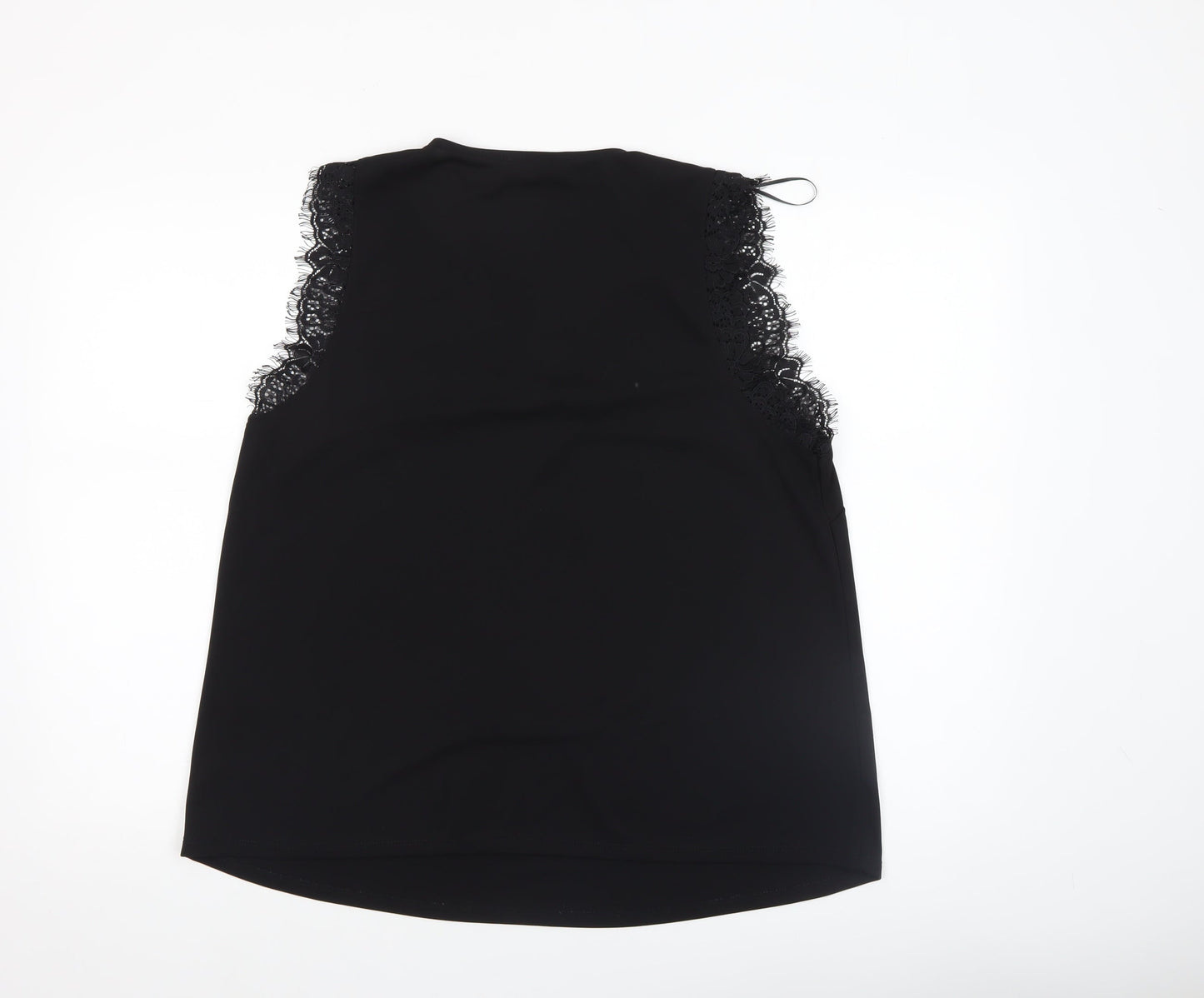 Gallery Women's Black Lace Trim Sleeveless V-Neck Blouse Size L