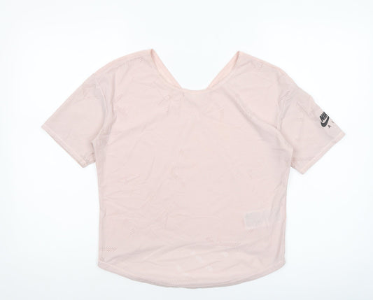 Nike Women Pink Dri-Fit Mesh Short Sleeve V-Neck Training T-Shirt XS
