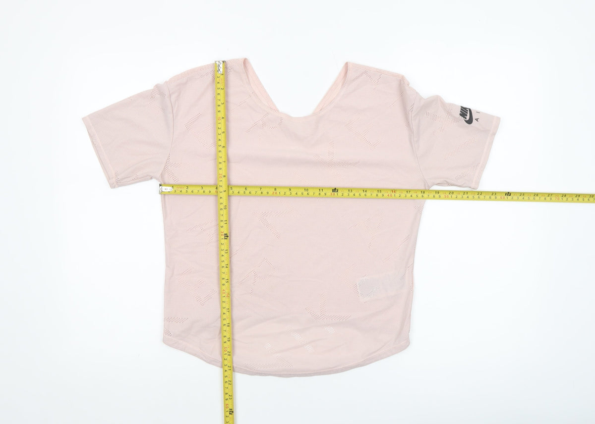 Nike Women Pink Dri-Fit Mesh Short Sleeve V-Neck Training T-Shirt XS