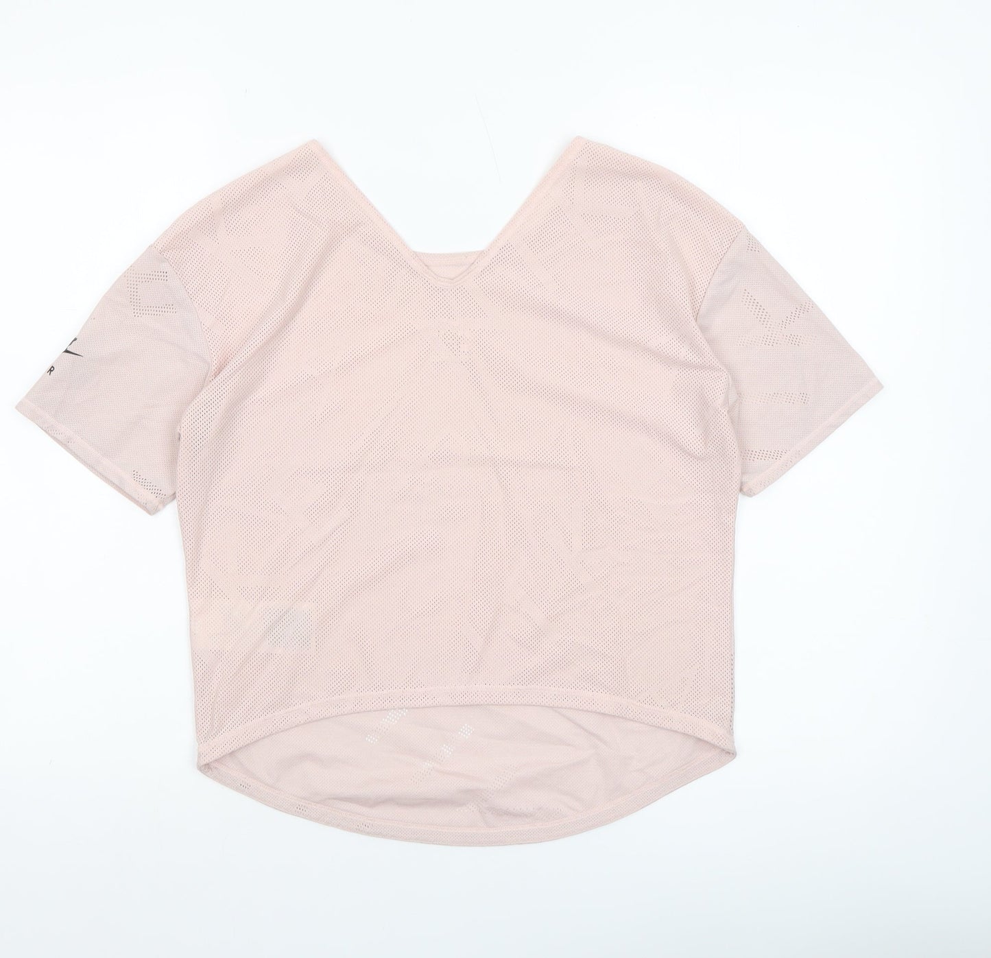 Nike Women Pink Dri-Fit Mesh Short Sleeve V-Neck Training T-Shirt XS