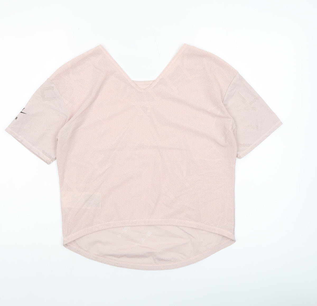 Nike Women Pink Dri-Fit Mesh Short Sleeve V-Neck Training T-Shirt XS