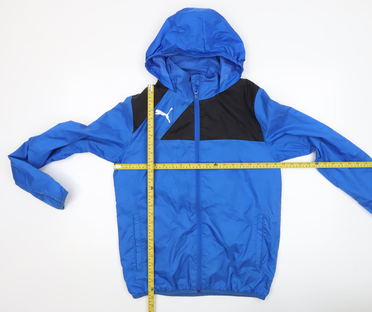 Puma Mens Blue Windbreaker Hooded Full Zip Sports Jacket Size S