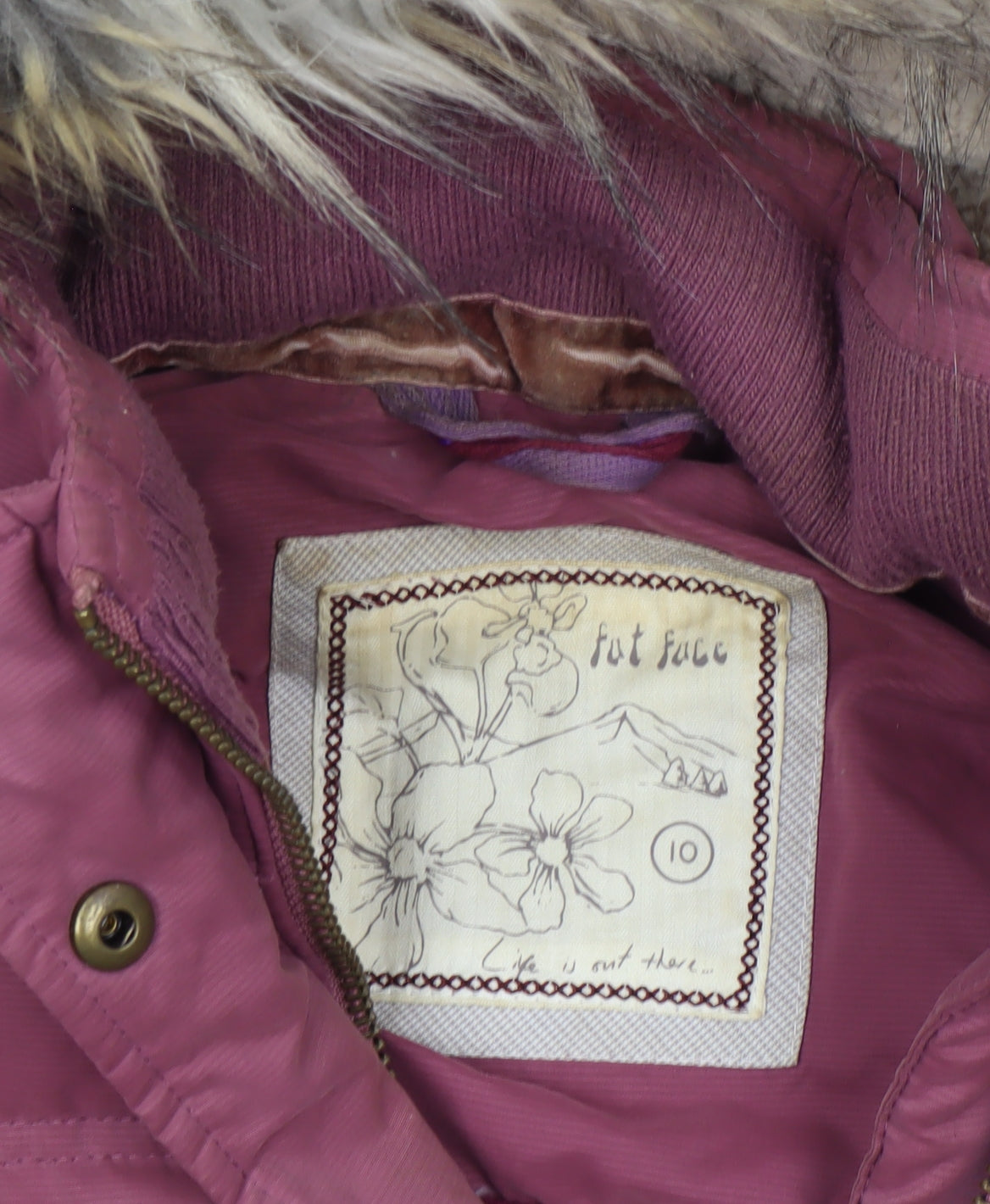 Fat Face Women's Pink Hooded Puffer Waistcoat Size 10 Fur Trim Outdoor Gilet
