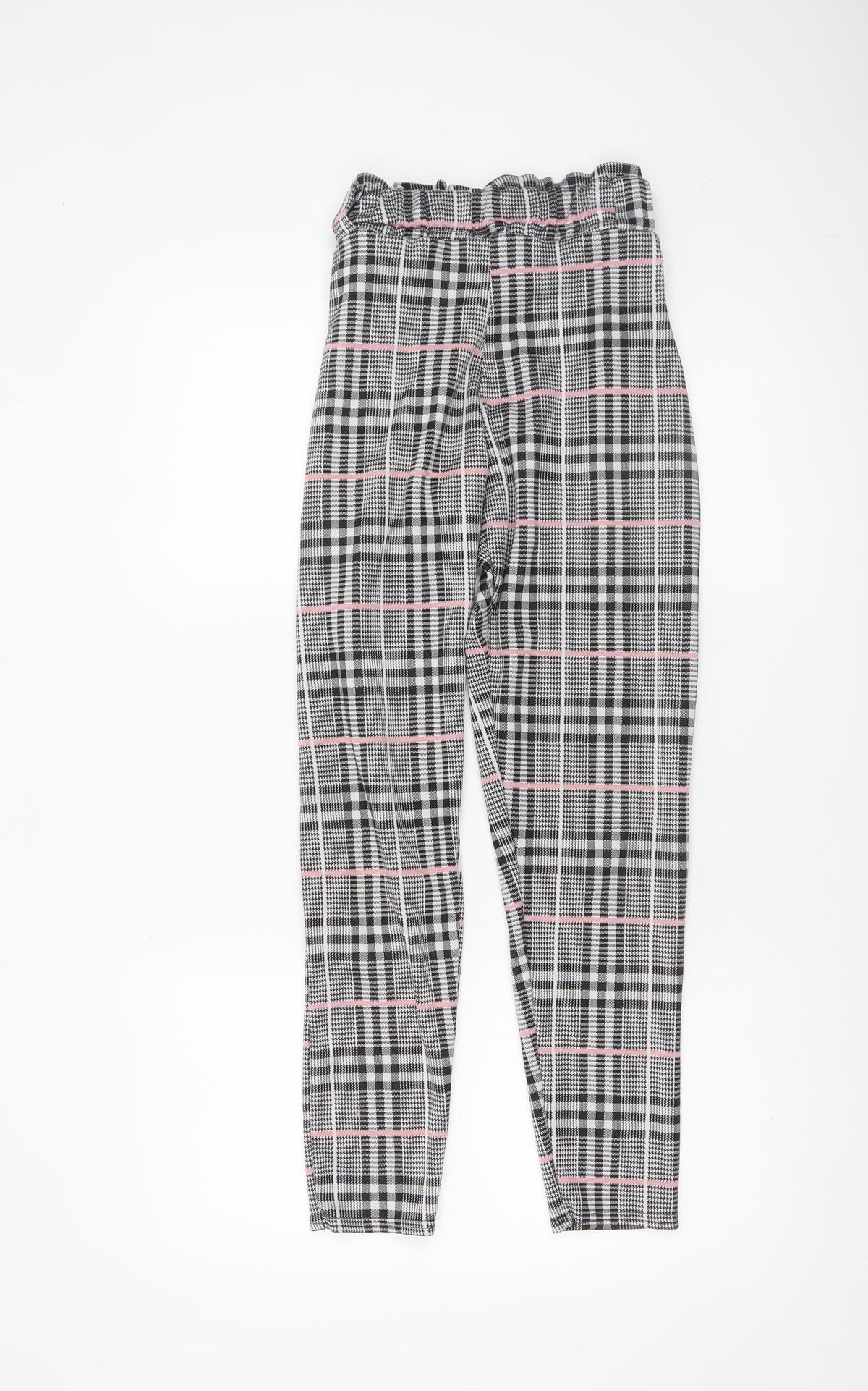 Quiz Women’s Grey Check Paperbag High Waist Tapered Trousers Size 6