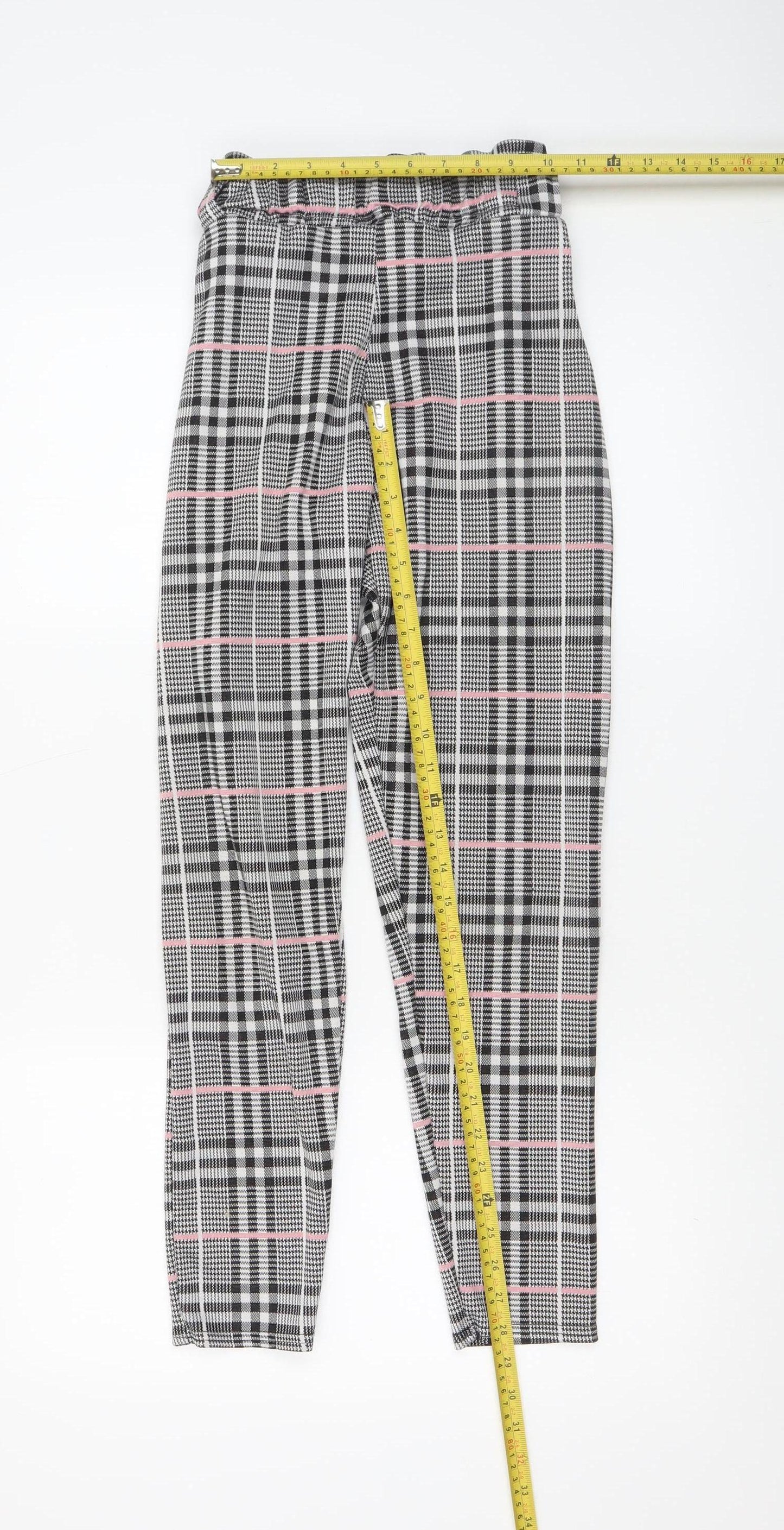Quiz Women’s Grey Check Paperbag High Waist Tapered Trousers Size 6