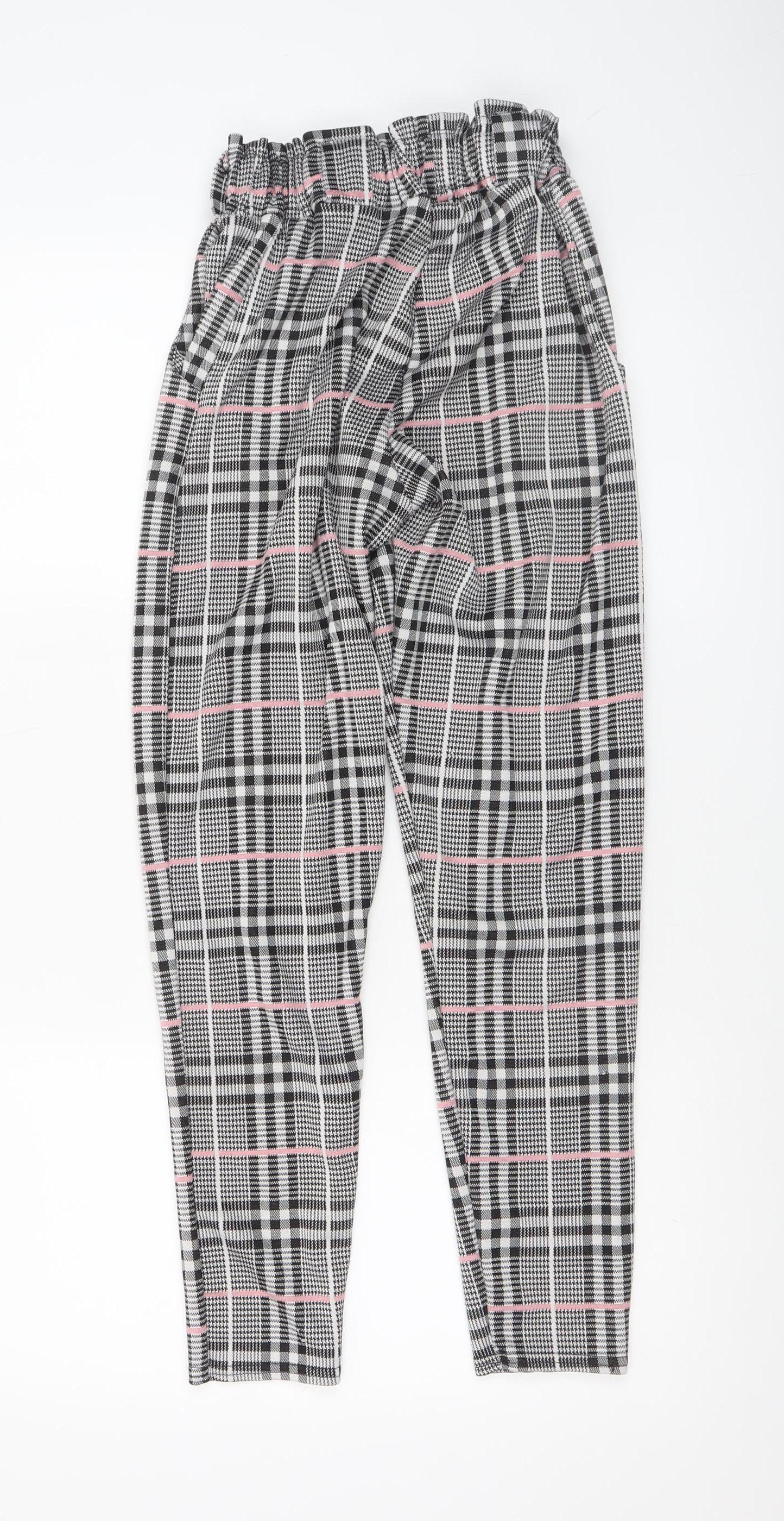 Quiz Women’s Grey Check Paperbag High Waist Tapered Trousers Size 6