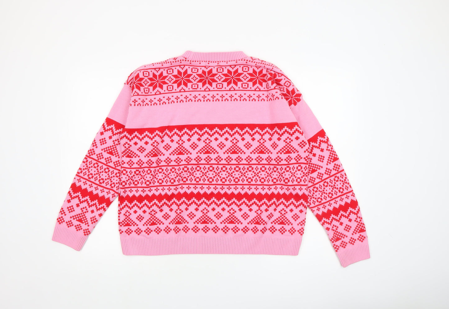 Boohoo Women Pink Red Fair Isle Ugly Christmas Jumper Size L