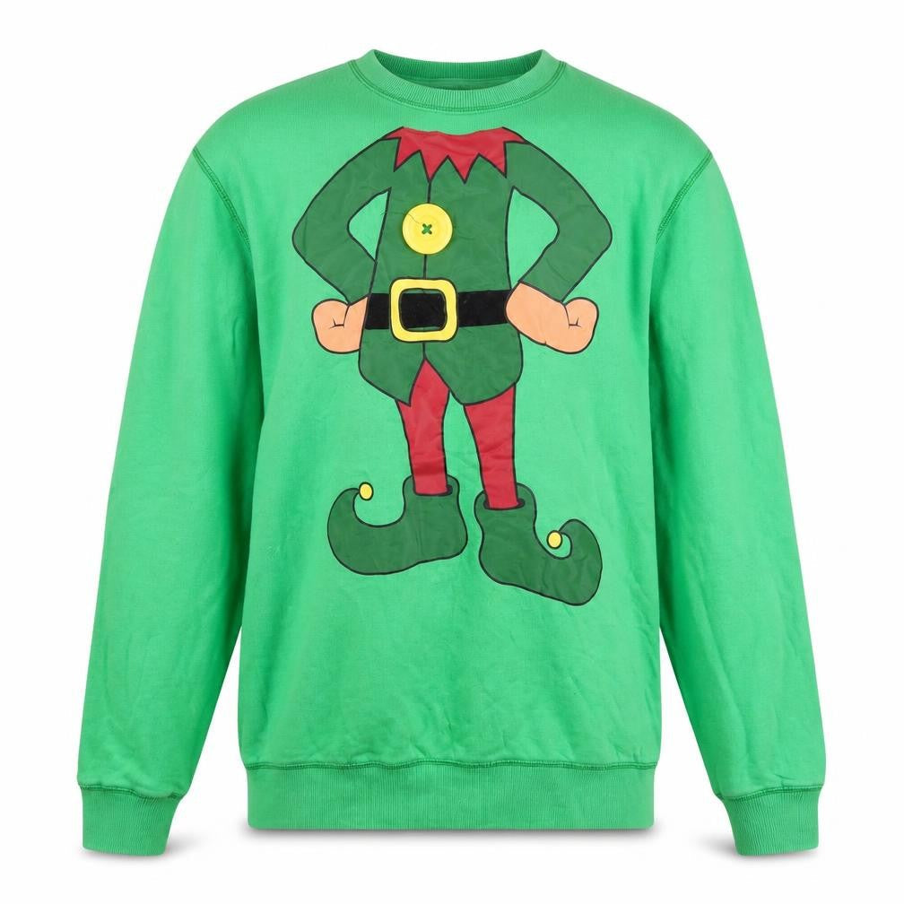 Easy Men's Green Christmas Elf Graphic Pullover Sweatshirt Medium