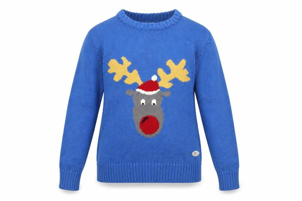 Crazy Granny Women Blue Christmas Reindeer Crew Neck Jumper XS