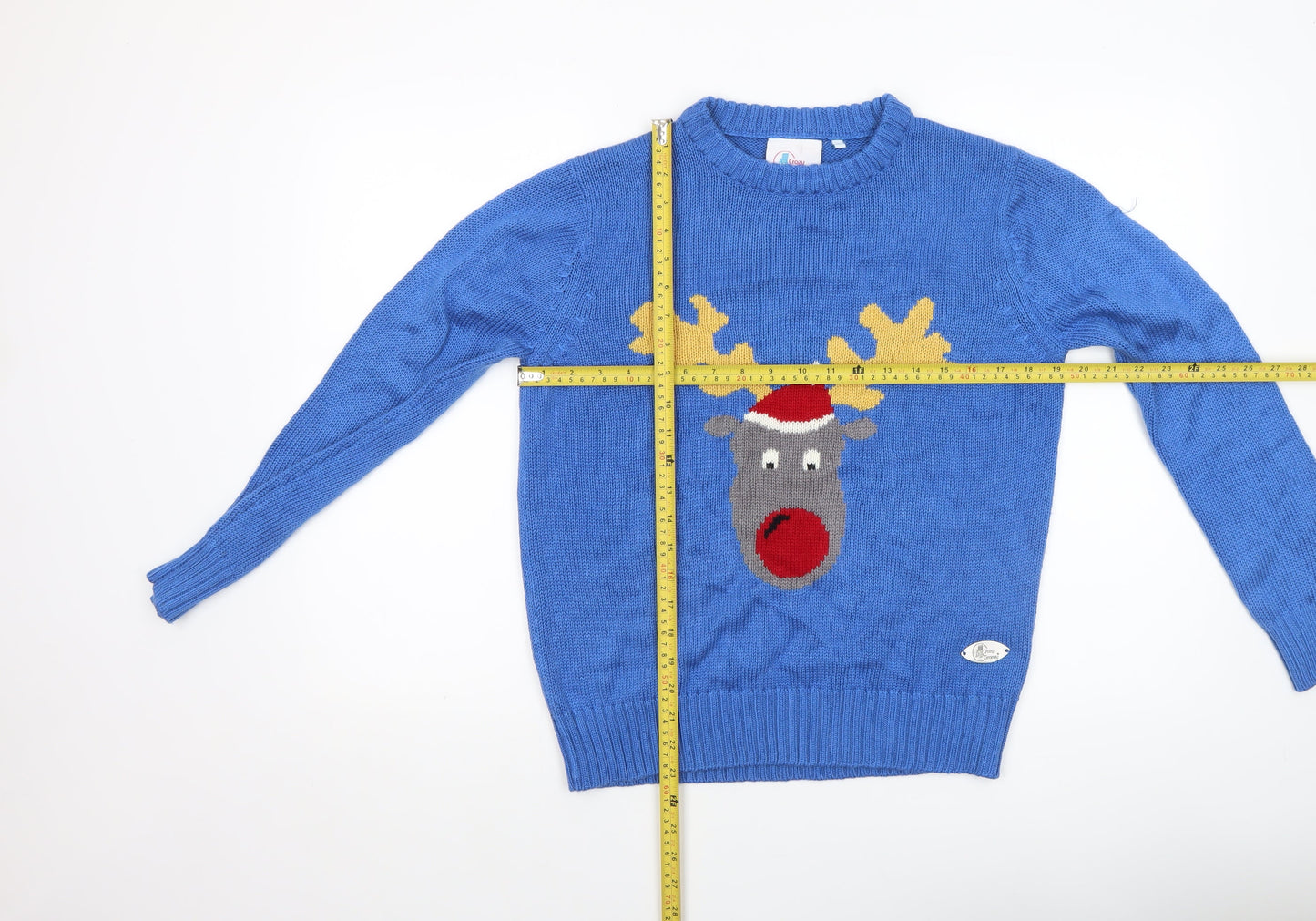 Crazy Granny Women Blue Christmas Reindeer Crew Neck Jumper XS