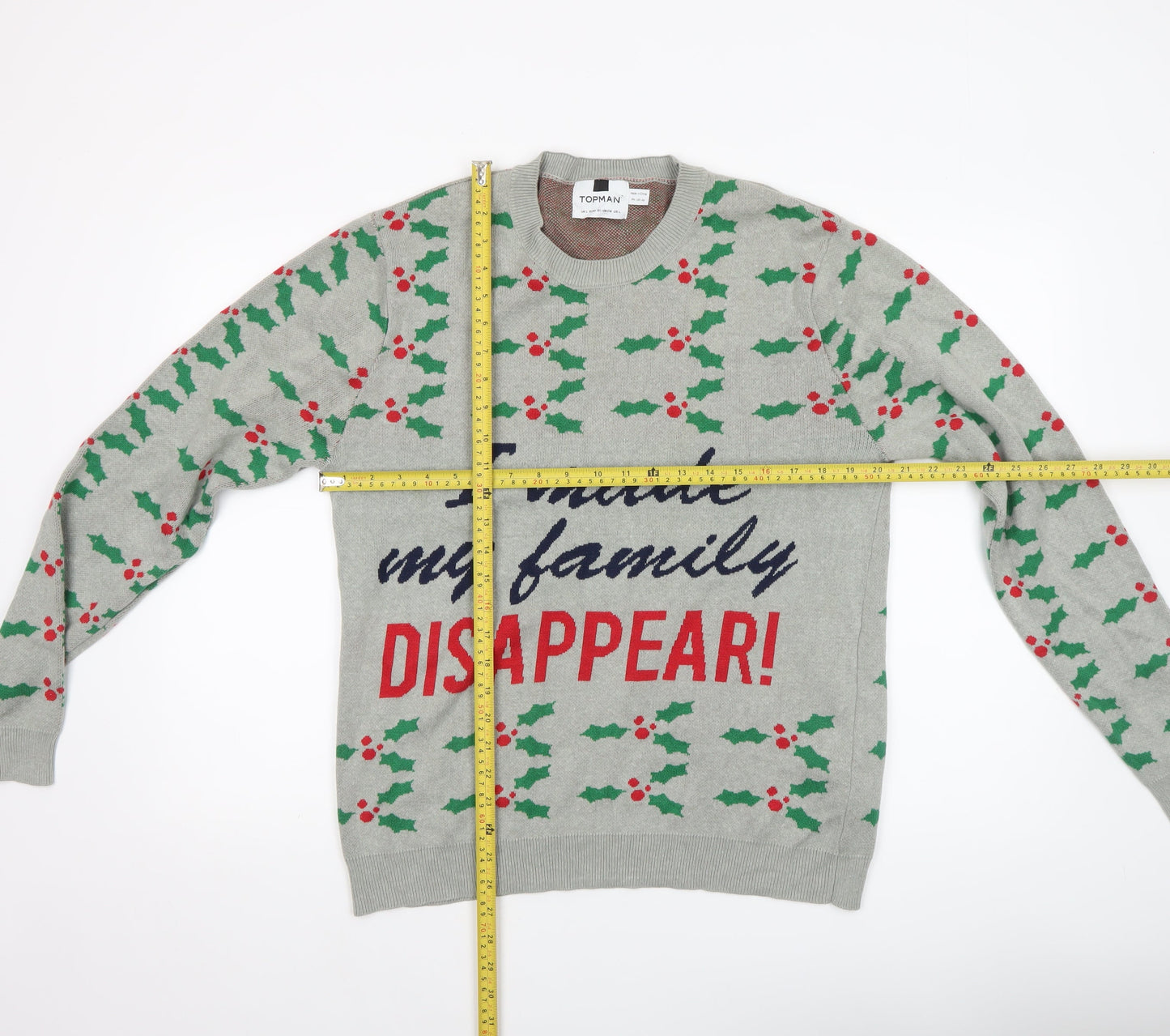 Topman Men's Grey Christmas Graphic Pullover Jumper Size L