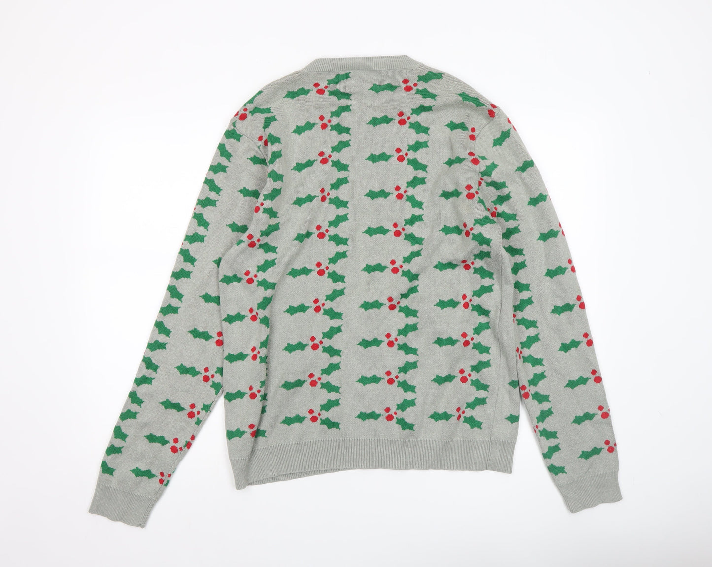 Topman Men's Grey Christmas Graphic Pullover Jumper Size L