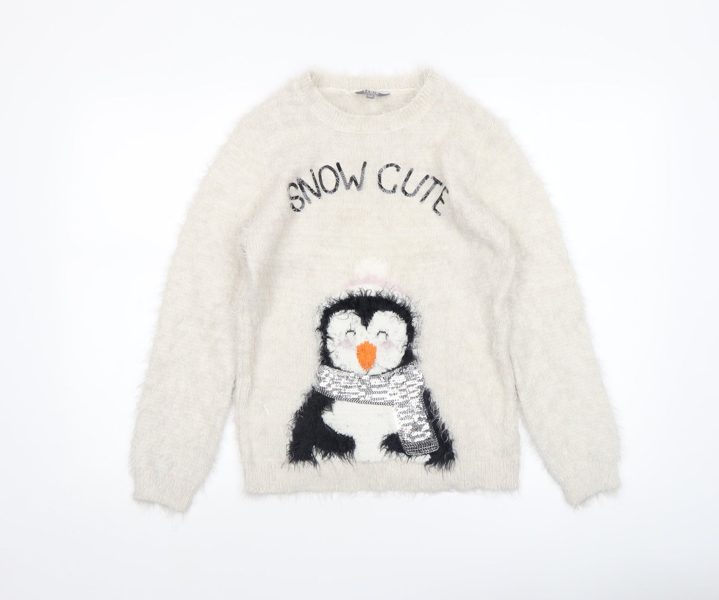 Fluid Girls Ivory Penguin Christmas Jumper 11-12 Years Pullover Knit