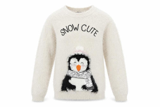 Fluid Girls Ivory Penguin Christmas Jumper 11-12 Years Pullover Knit