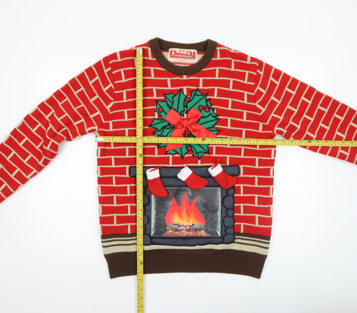 Cheesy Christmas Jumpers Men Red M Fireplace Funny Xmas Pullover Sweater