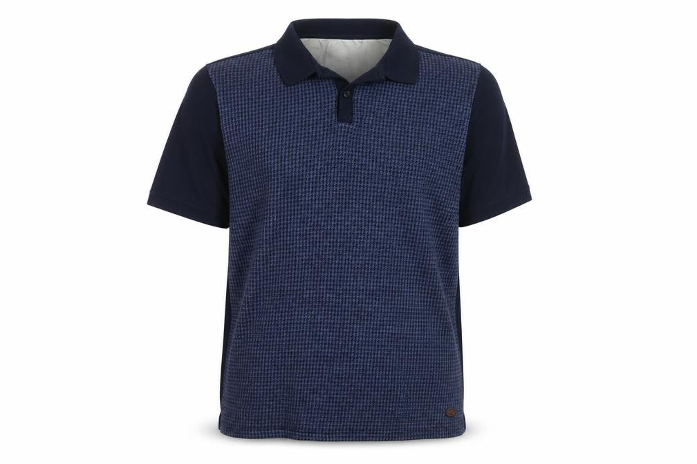 Hammond & Co Men’s Blue Houndstooth Polo Shirt Size L Cotton Blend