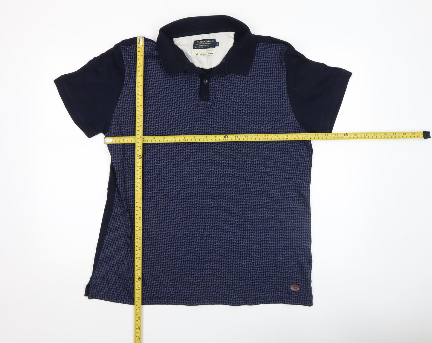 Hammond & Co Men’s Blue Houndstooth Polo Shirt Size L Cotton Blend