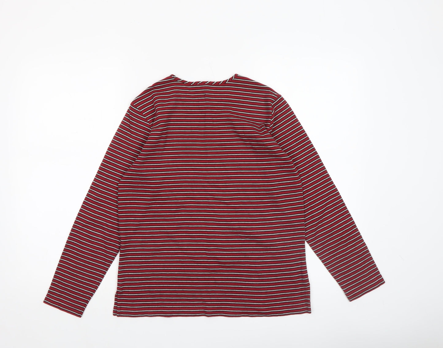 Lands' End Women's Red Striped Long Sleeve Cotton Jersey T-Shirt XS