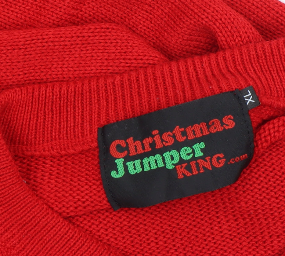 Christmas Jumper King Womens Red 7XL V-Neck Pullover Christmas Jumper