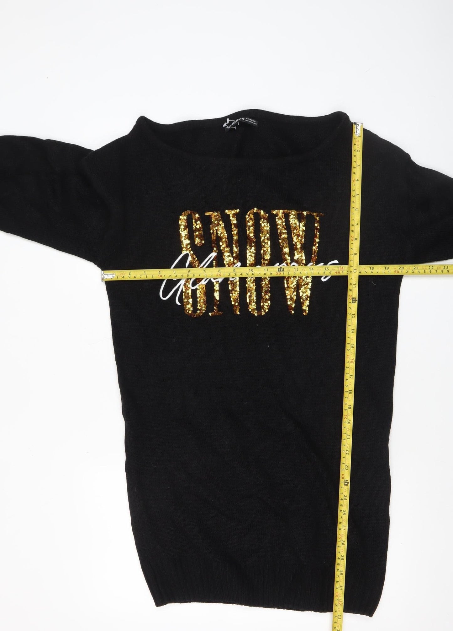 Threadbare Women's Black Sequin SNOW Pullover Jumper Size 8