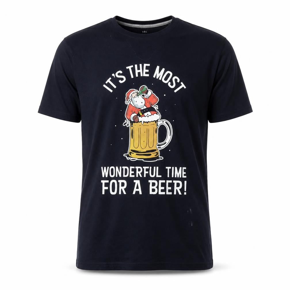 Marks & Spencer Men's Blue Christmas Beer Santa T-Shirt L