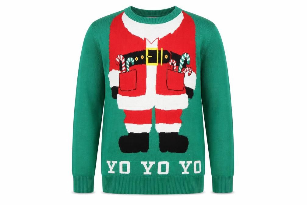 H&M Boys Green Christmas Santa Jumper Size 16 Years Acrylic Crew Neck