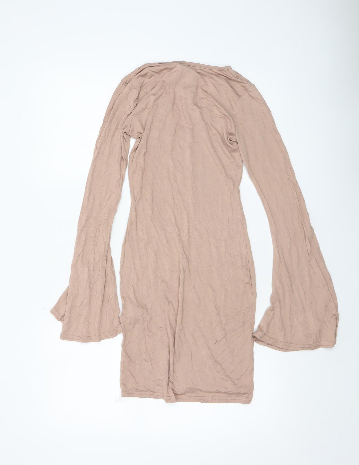 Missguided Women Beige Long Sleeve V-Neck Bodycon Dress Size 8