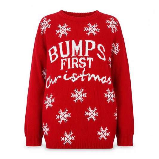 Boohoo Women's Red Maternity Christmas Jumper Size M/L Crew Neck Knit