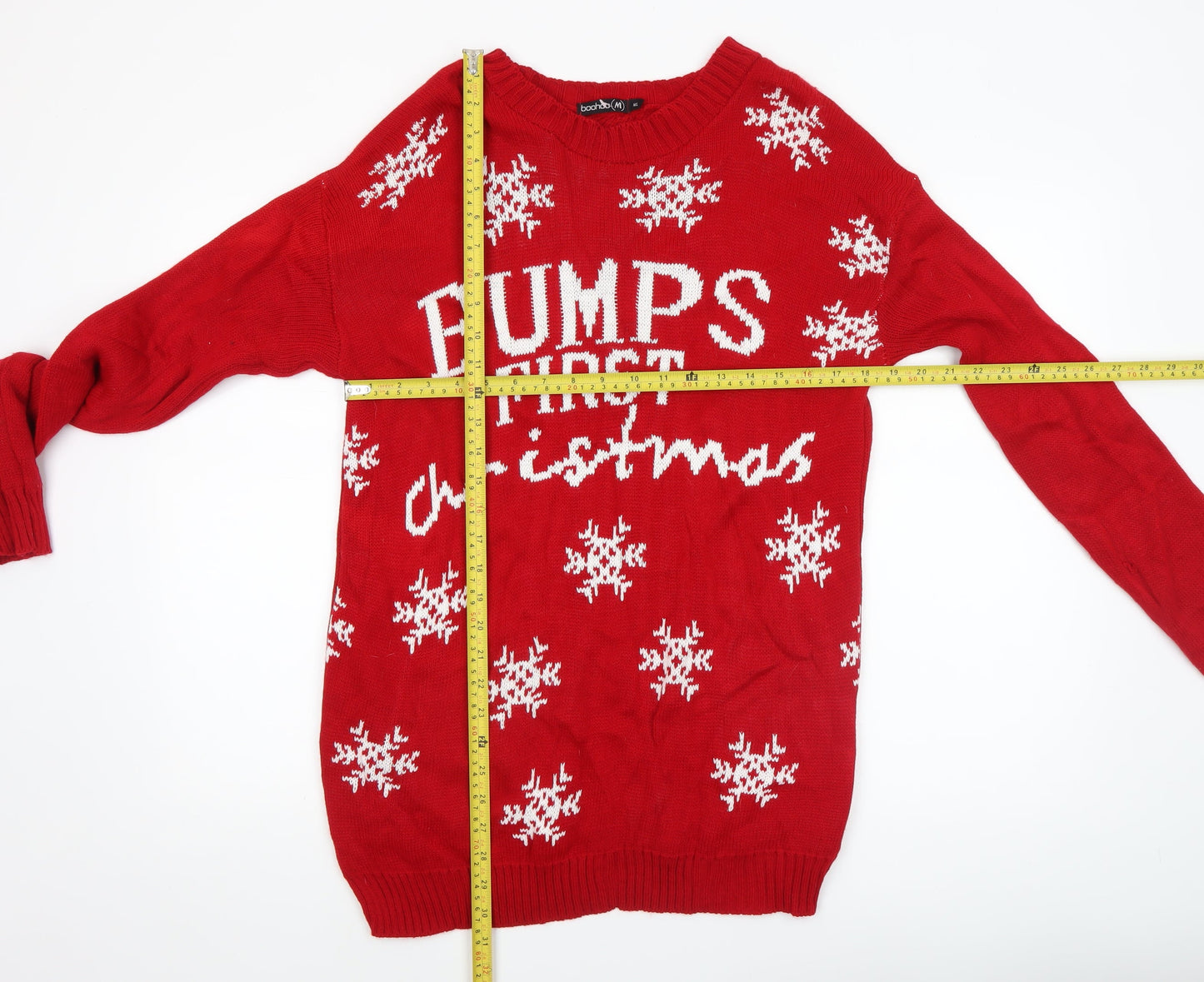 Boohoo Women's Red Maternity Christmas Jumper Size M/L Crew Neck Knit