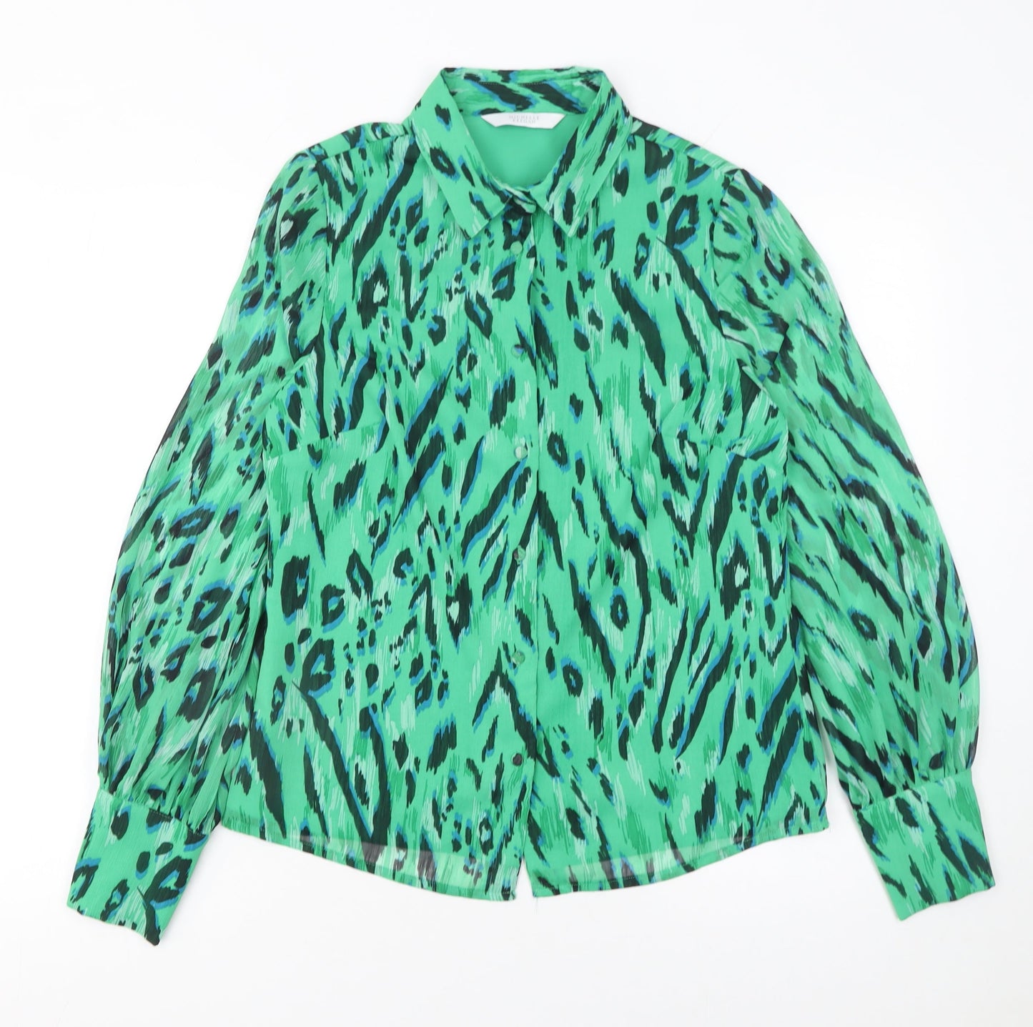 Michelle Keegan Women’s Green Animal Print Long Sleeve Blouse Size 8
