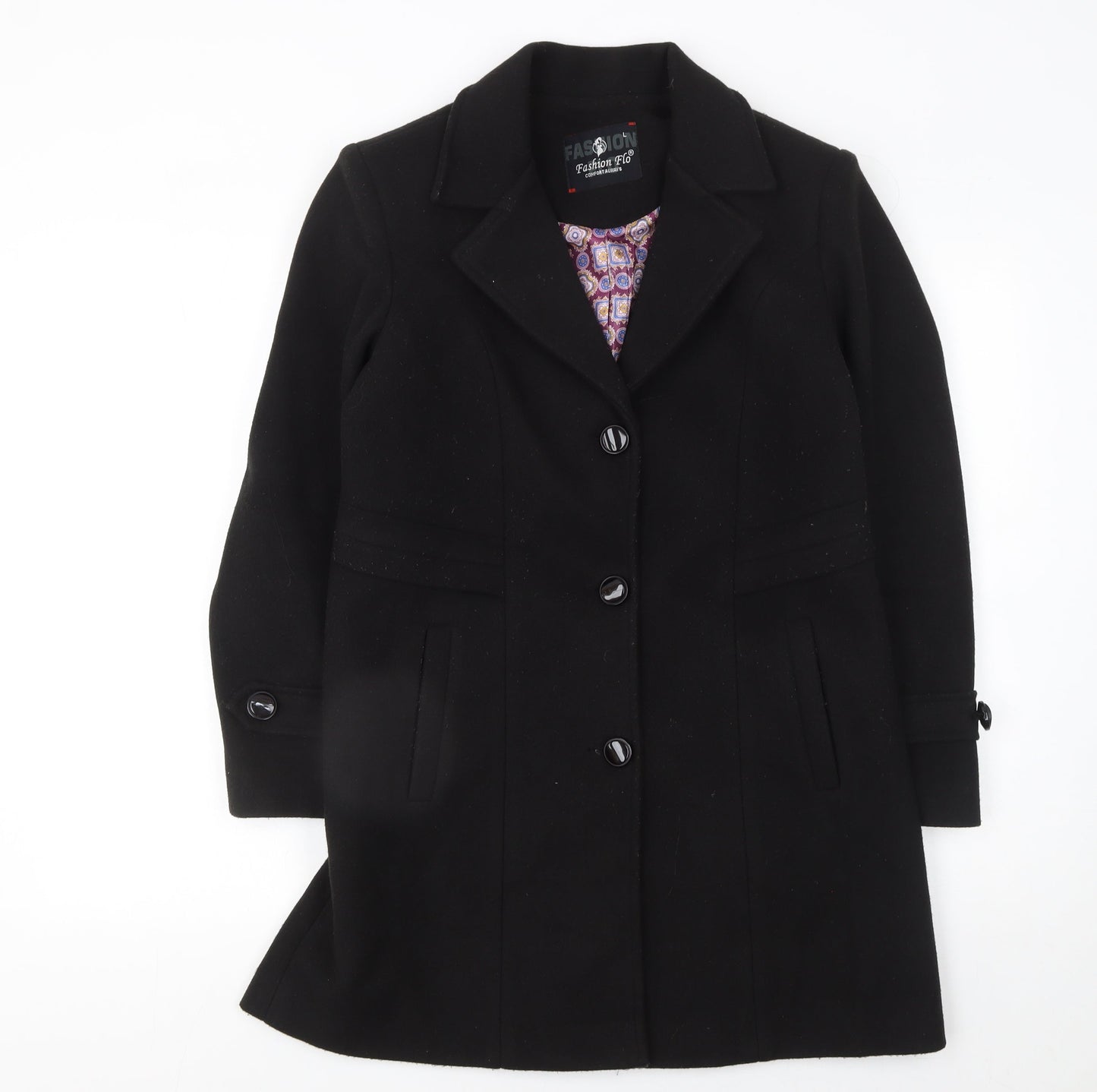 Fashion Flo Women's Black Wool Blend Mid-Length Overcoat L