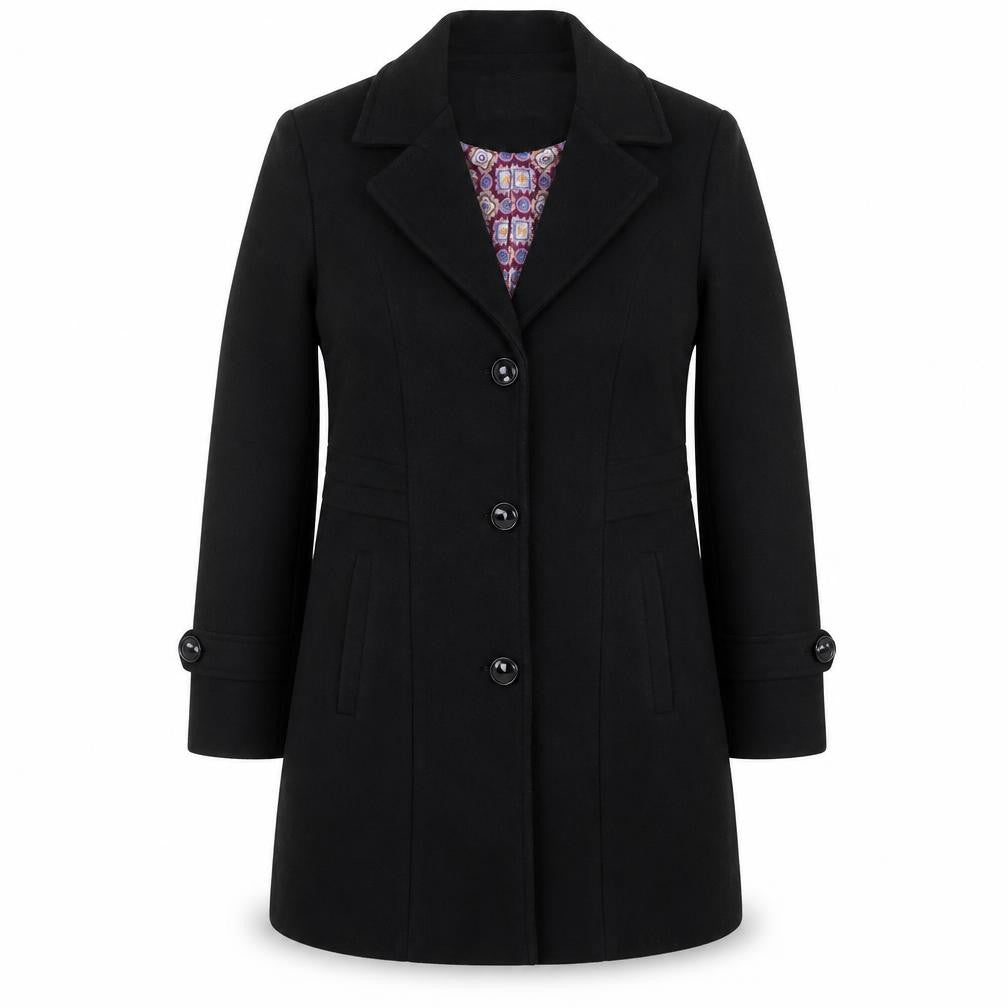 Fashion Flo Women's Black Wool Blend Mid-Length Overcoat L