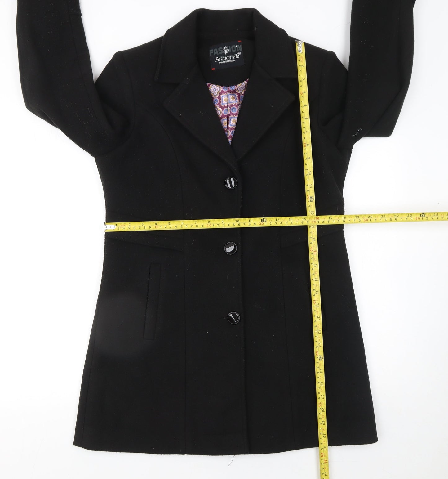 Fashion Flo Women's Black Wool Blend Mid-Length Overcoat L