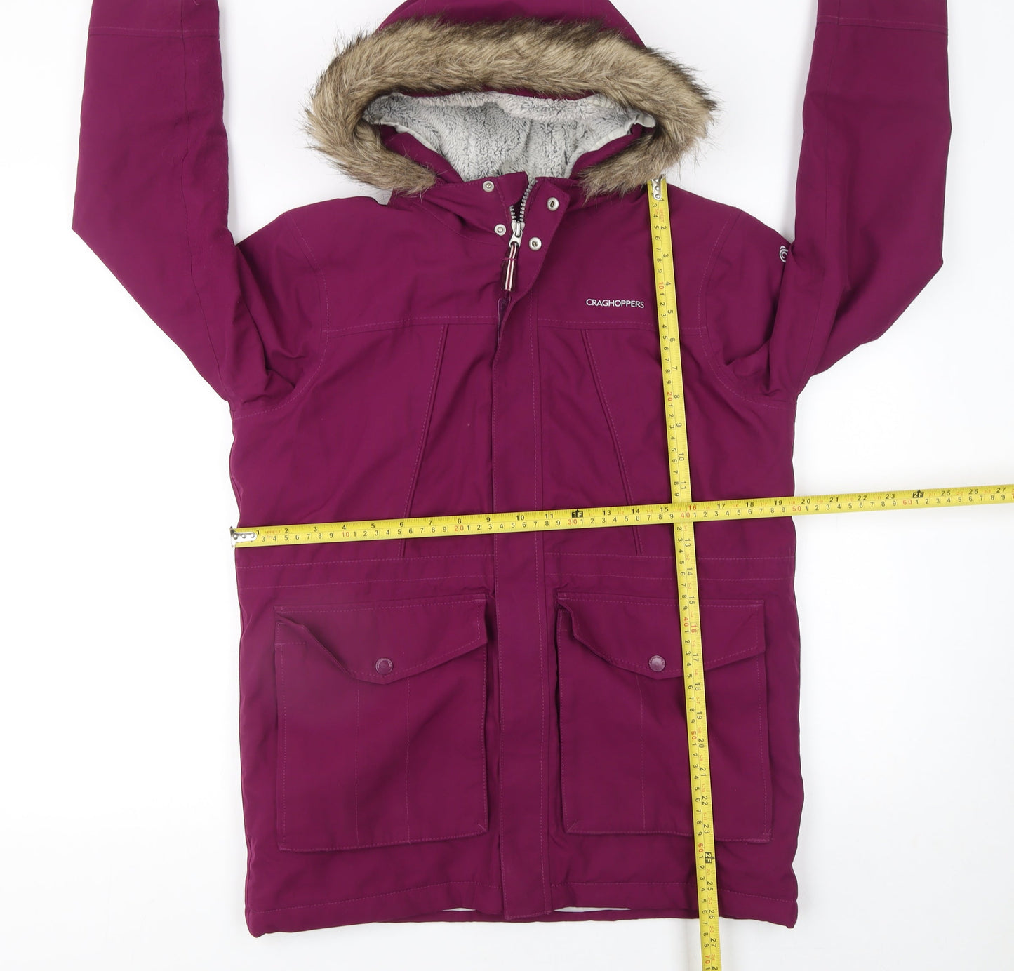 Craghoppers Girls Purple Waterproof Hooded Parka Coat Age 11-12 Years