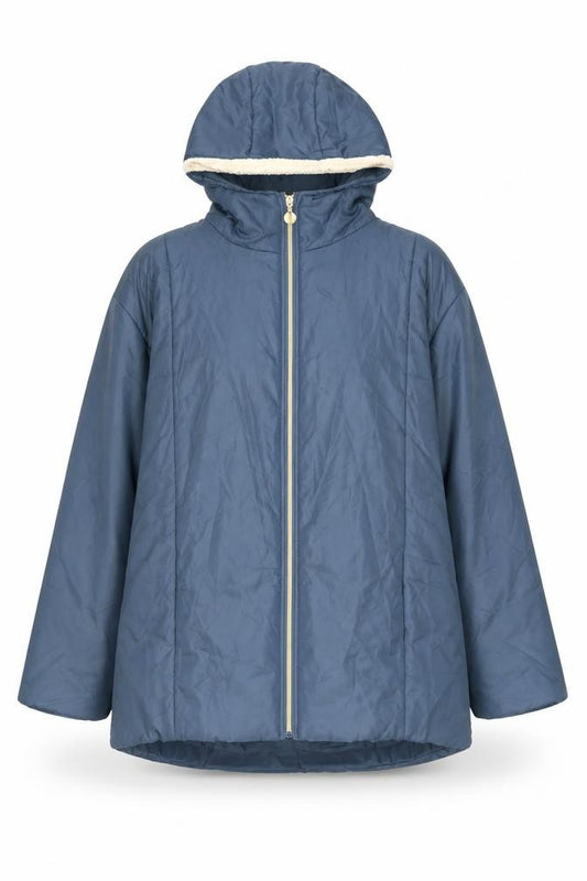 Nathalie Andersen Women Blue L Puffer Jacket Hooded Lined Zip Winter Coat