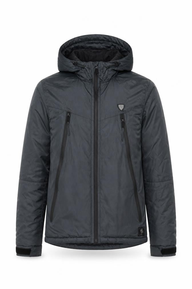 BORO 1876 Men's Grey Hooded Puffer Jacket Size S Windproof Outdoor