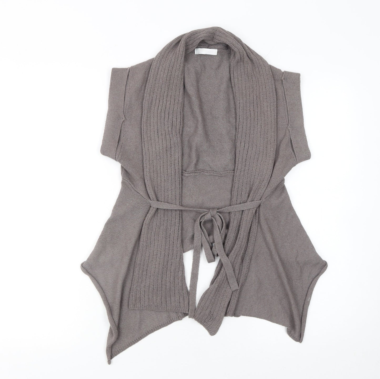 Promod Women's Grey Belted Knit Short Sleeve Cardigan Size 6