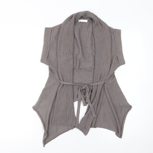 Promod Women's Grey Belted Knit Short Sleeve Cardigan Size 6