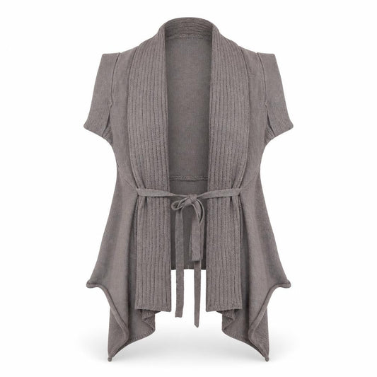 Promod Women's Grey Belted Knit Short Sleeve Cardigan Size 6