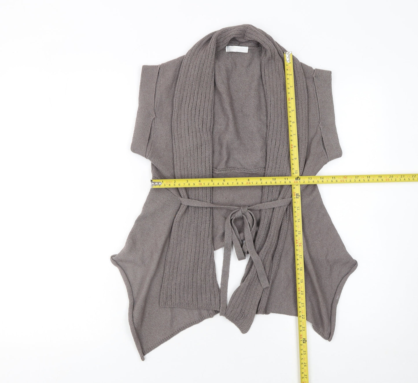Promod Women's Grey Belted Knit Short Sleeve Cardigan Size 6