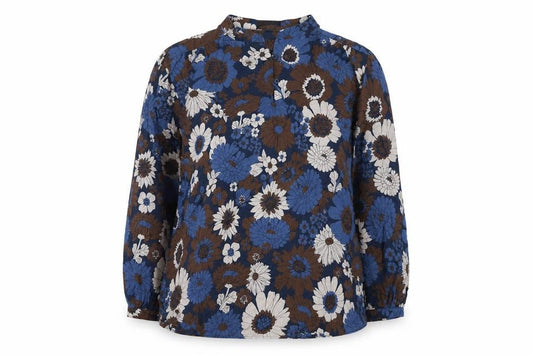 OPUS Womens Blue Floral Cotton Long Sleeve Blouse Size 10