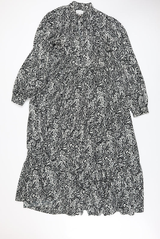 Topshop Women's Black Animal Print Midi Fit & Flare Dress Size 10