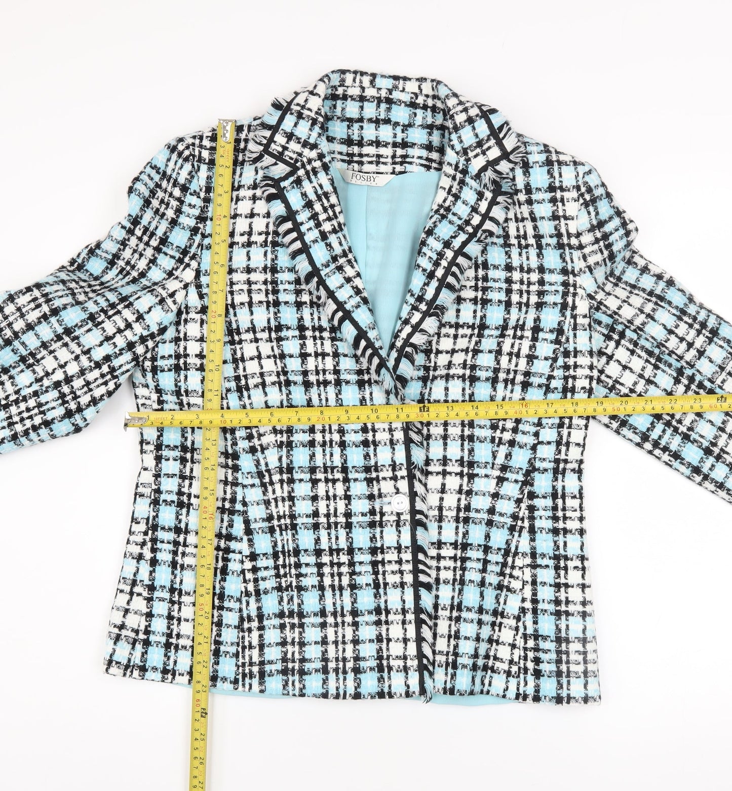 Fosby Design Women's Blue Check Tweed Blazer Jacket Size 16