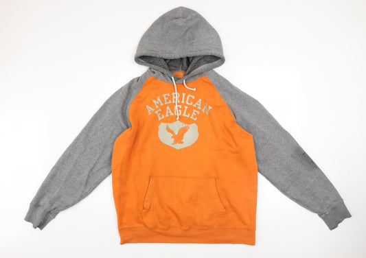 American Eagle Men's Orange Grey Hoodie L Classic Fit Pullover