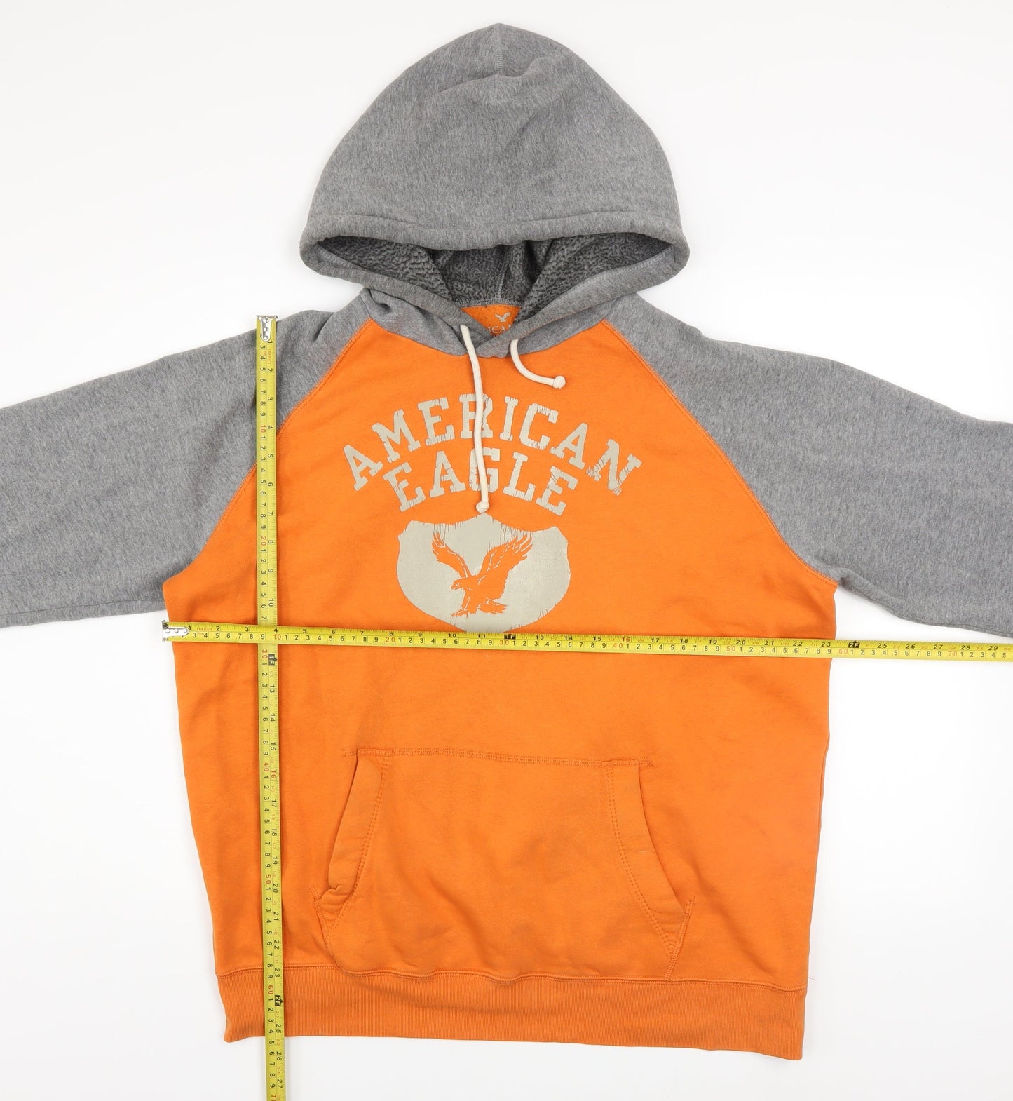 American Eagle Men's Orange Grey Hoodie L Classic Fit Pullover