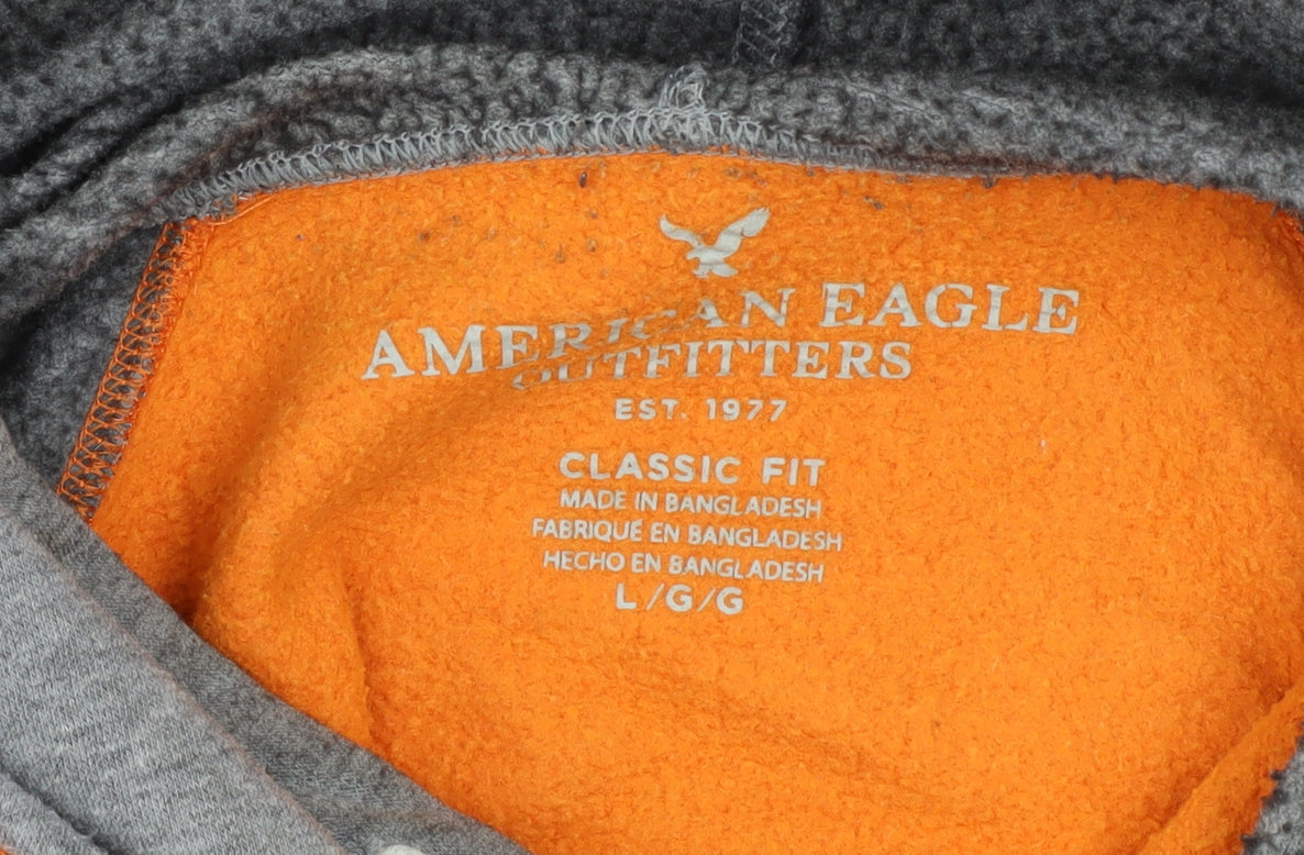 American Eagle Men's Orange Grey Hoodie L Classic Fit Pullover